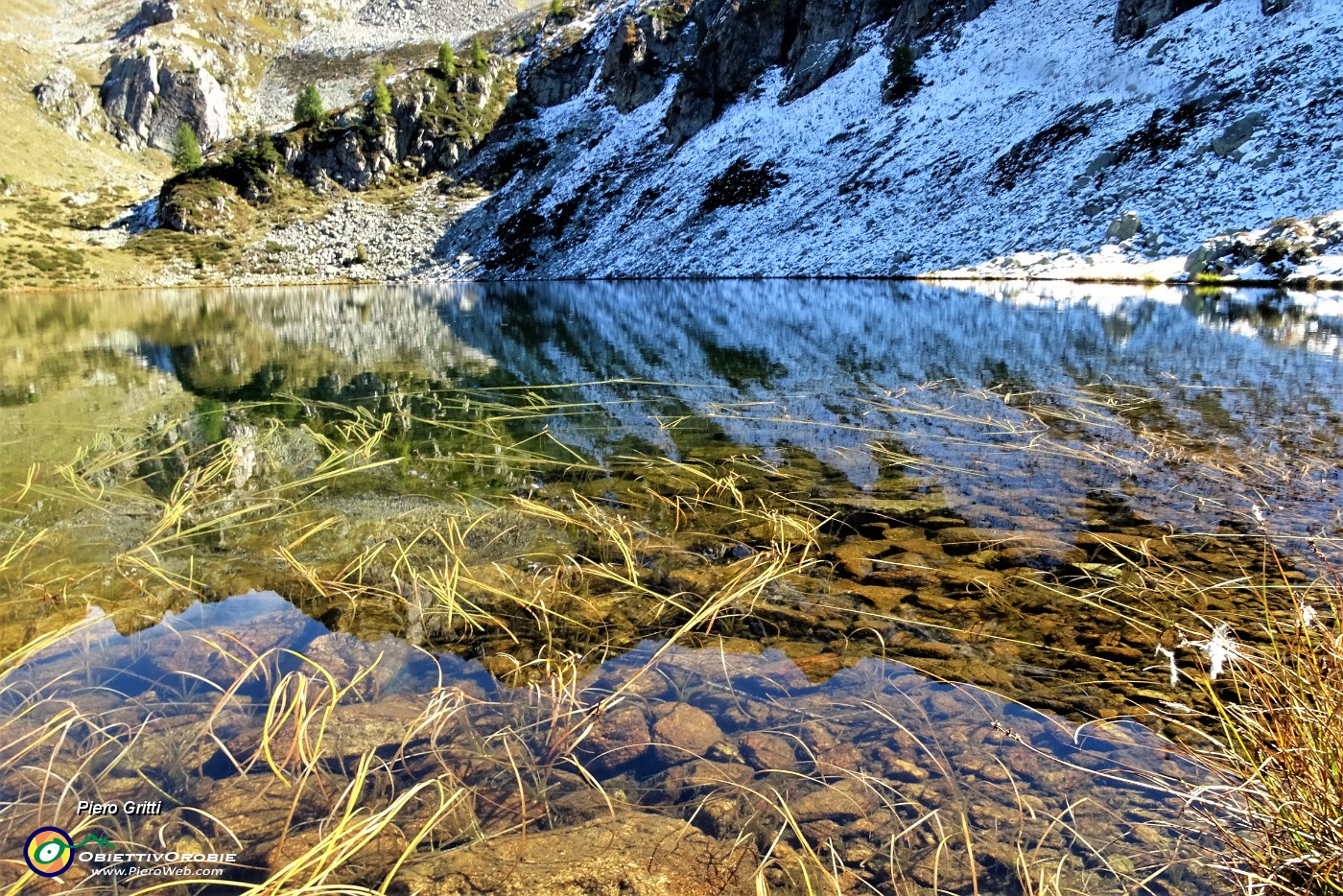 48 Lago Grande (2030 m) con erbe acquatiche.JPG